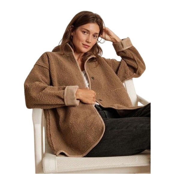 Velvet By Graham & Spencer Albany Lux Faux Sherpa Tan Reversible Pockets Size M - Picture 1 of 13